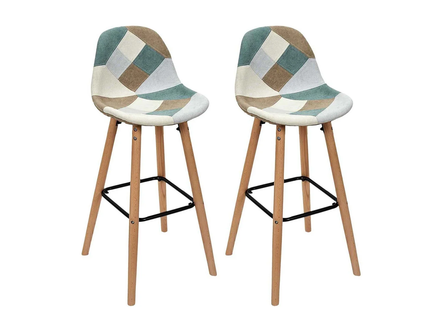Lot De 2 Tabourets De Bar Patchwork Bleu Clair Bleu