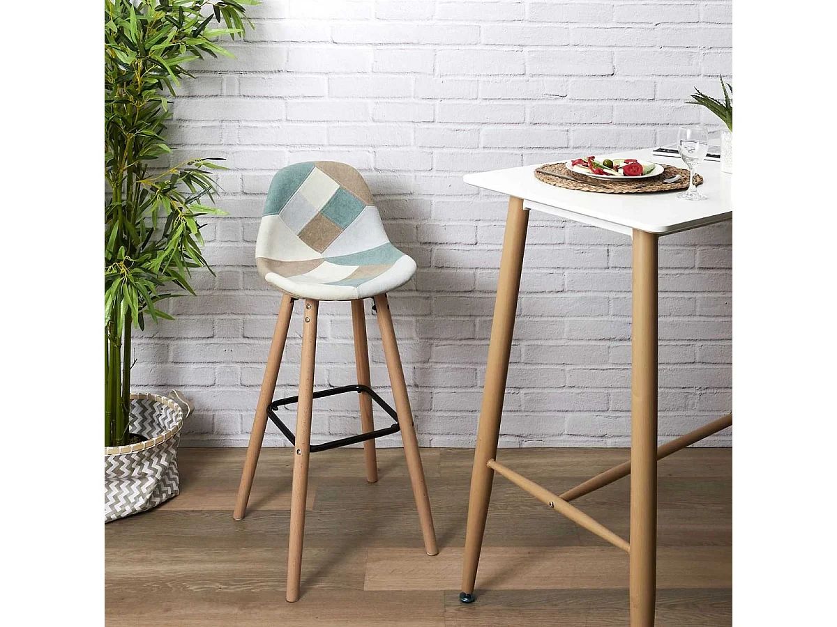 Lot De 2 Tabourets De Bar Patchwork Bleu Clair Bleu