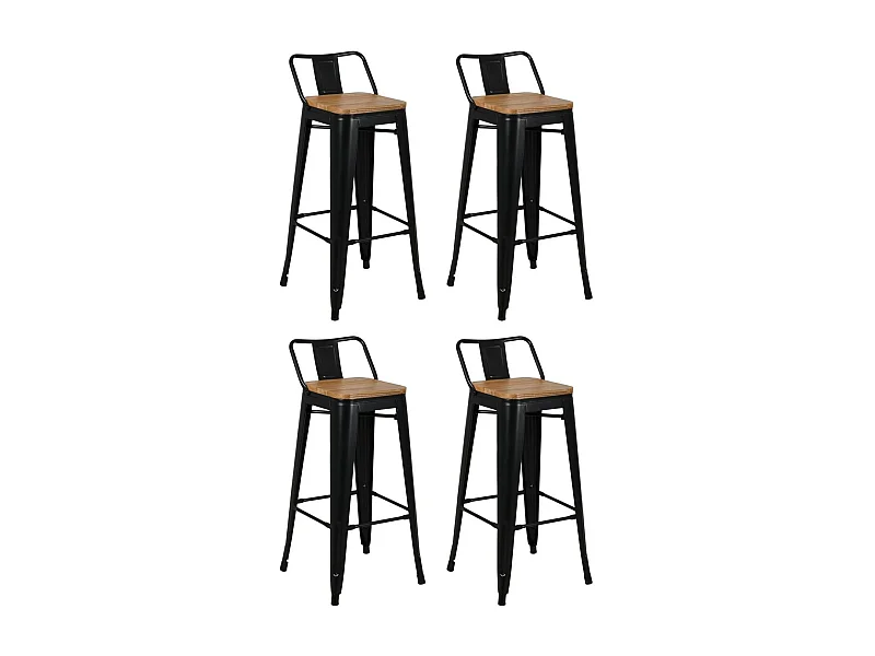 Tabouret de bar en métal laqué et bois d'orme huilé (Lot de 4)