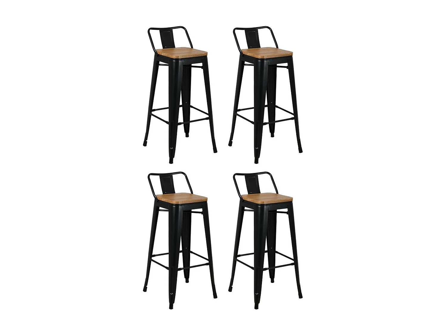 Tabouret de bar en métal laqué et bois d'orme huilé (Lot de 4)