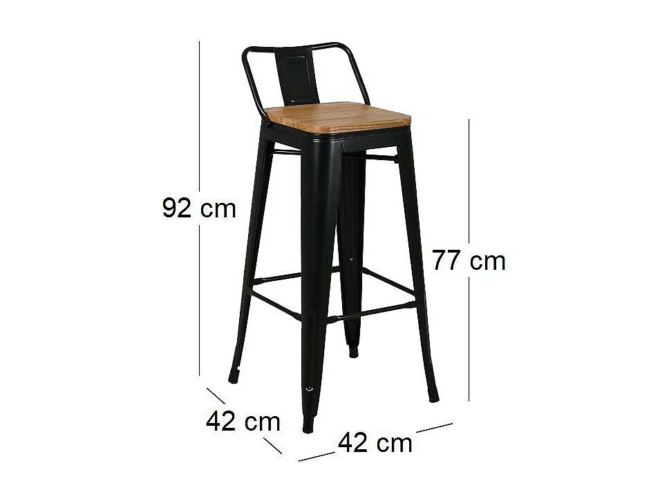 Tabouret de bar en métal laqué et bois d'orme huilé (Lot de 4)