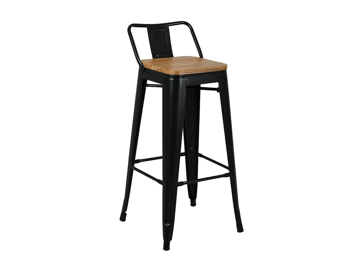 Tabouret de bar en métal laqué et bois d'orme huilé (Lot de 4)