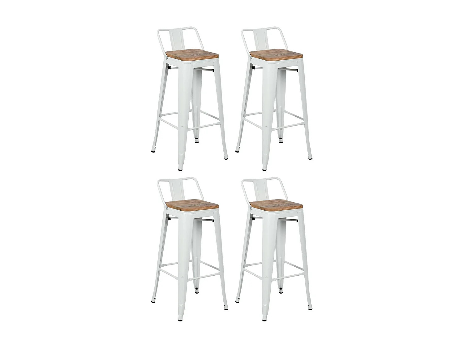 Tabouret de bar en métal laqué et bois d'orme huilé (Lot de 4)