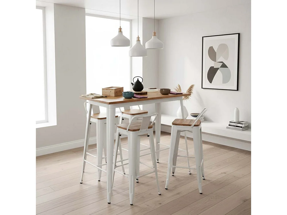 Tabouret de bar en métal laqué et bois d'orme huilé (Lot de 4)