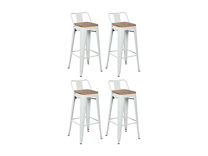 Tabouret de bar en métal laqué et bois d'orme huilé (Lot de 4)