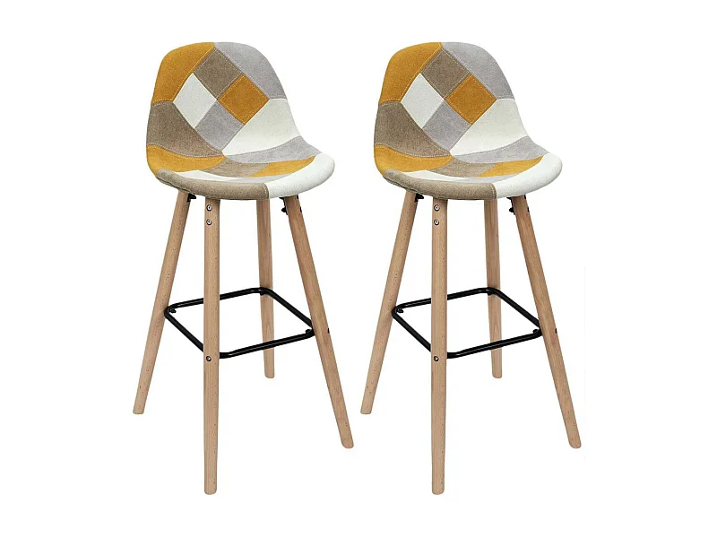 Lot De 2 Tabourets De Bar Patchwork Jaune Jaune, Multicolore