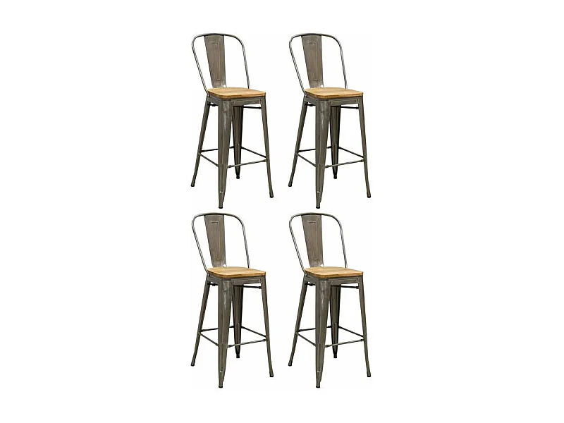 Tabouret industriel en métal et bois d'orme huilé (Lot de 4) Acier brossé