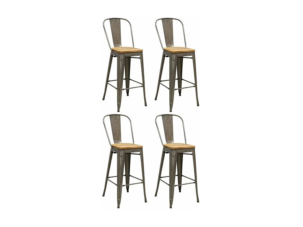 Tabouret industriel en métal et bois d'orme huilé (Lot de 4) Acier brossé
