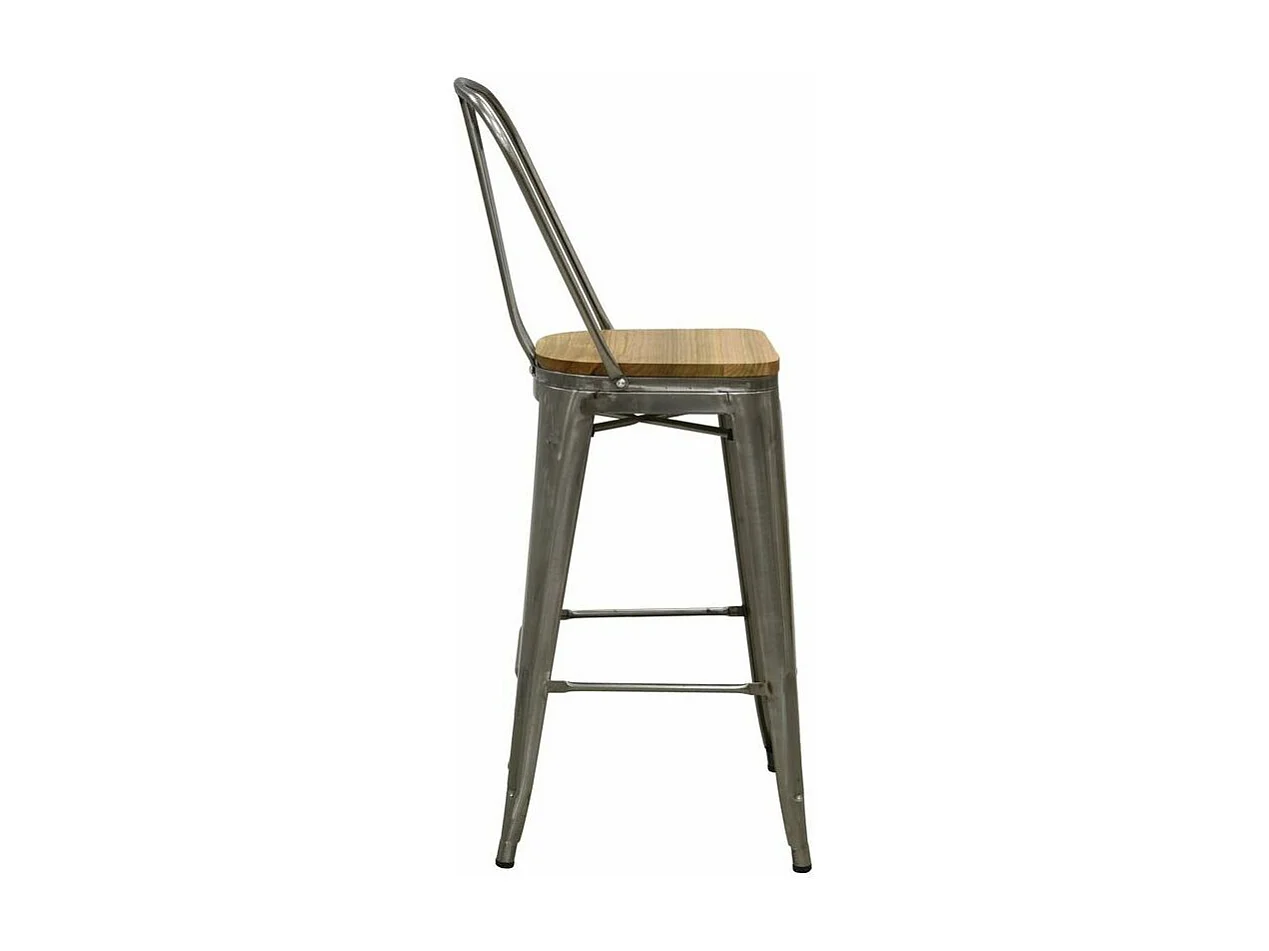 Tabouret industriel en métal et bois d'orme huilé (Lot de 4) Acier brossé