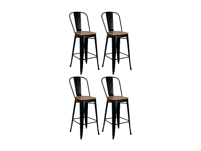 Tabouret industriel en métal et bois d'orme huilé (Lot de 4) Noir