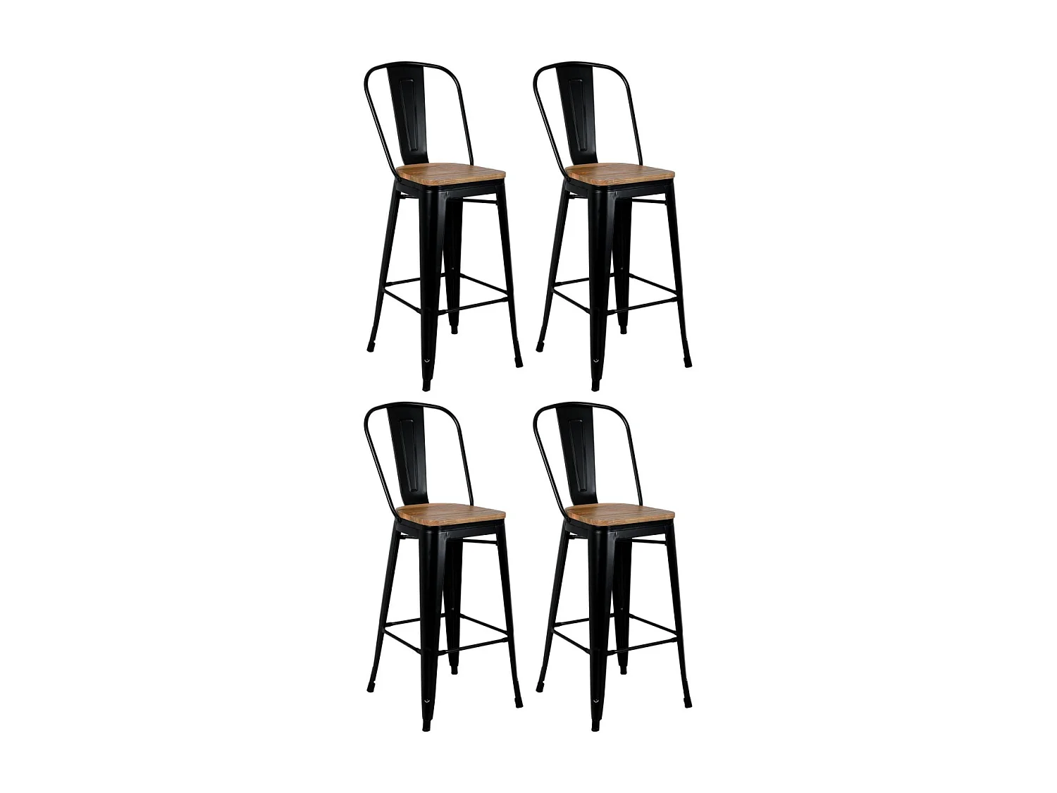 Tabouret industriel en métal et bois d'orme huilé (Lot de 4) Noir