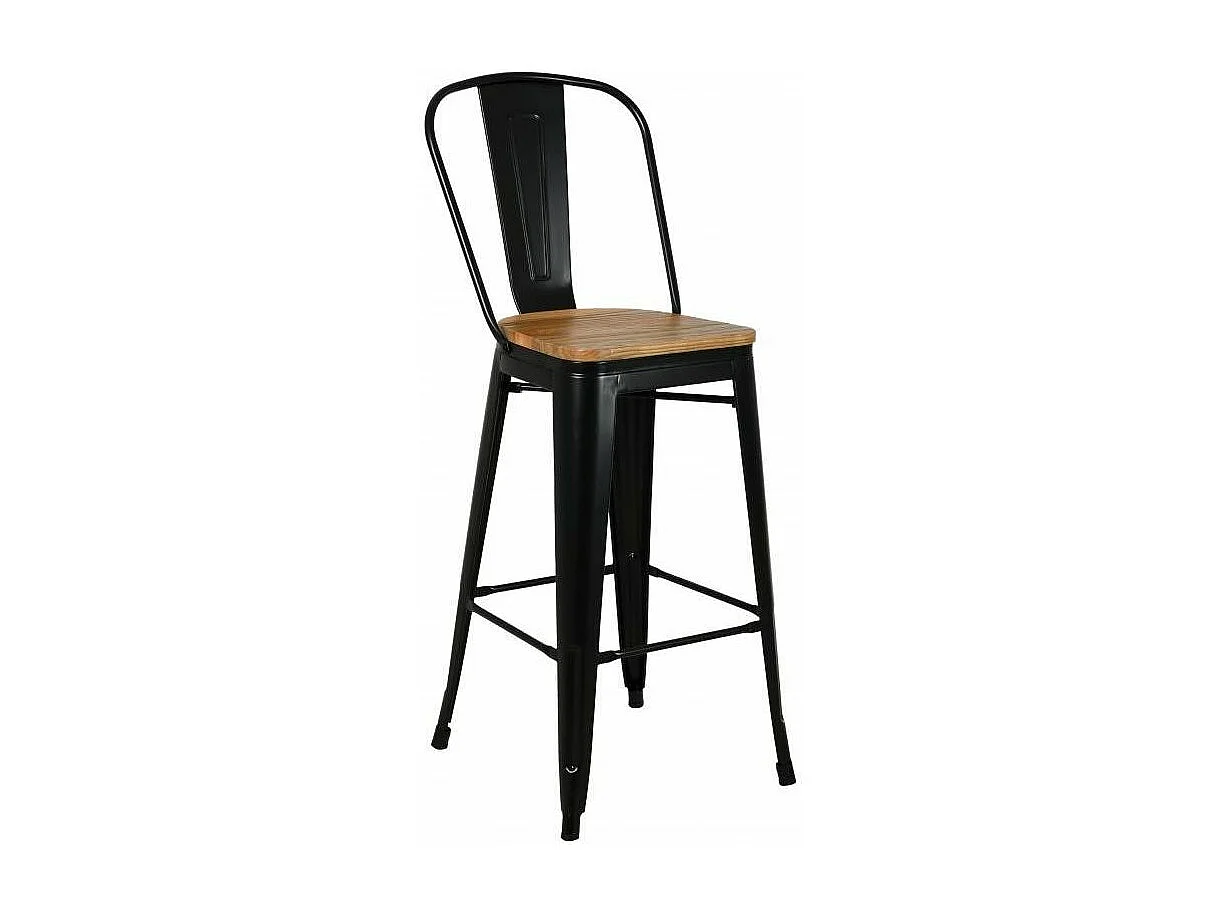 Tabouret industriel en métal et bois d'orme huilé (Lot de 4) Noir