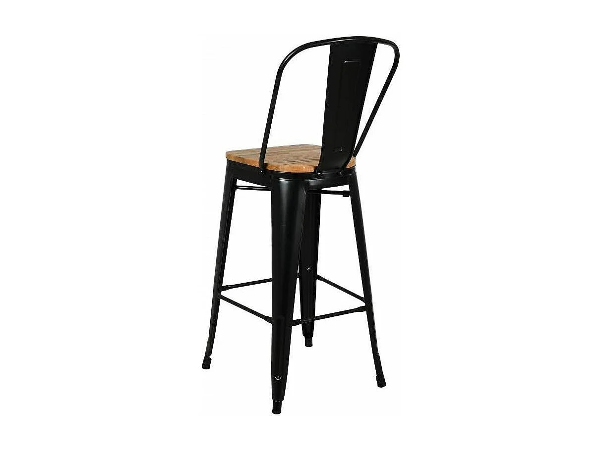 Tabouret industriel en métal et bois d'orme huilé (Lot de 4) Noir