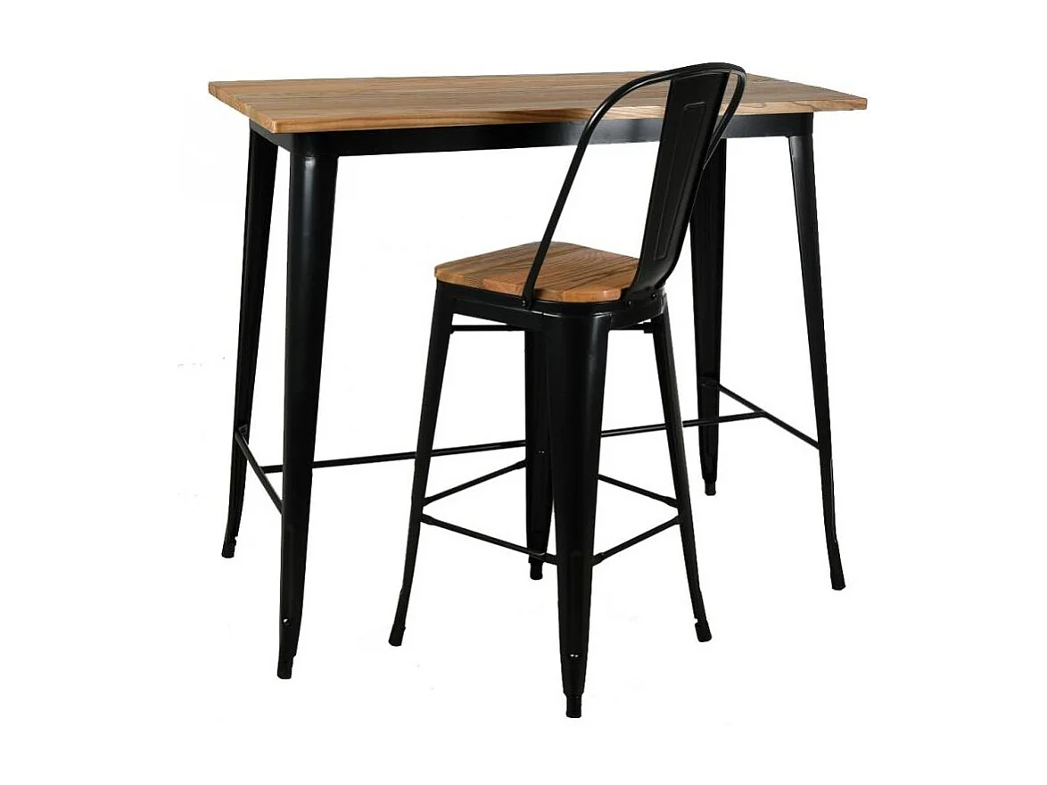 Tabouret industriel en métal et bois d'orme huilé (Lot de 4) Noir