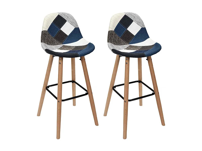 Lot De 2 Tabourets De Bar Patchwork Bleu Gris Bleu, Multicolore