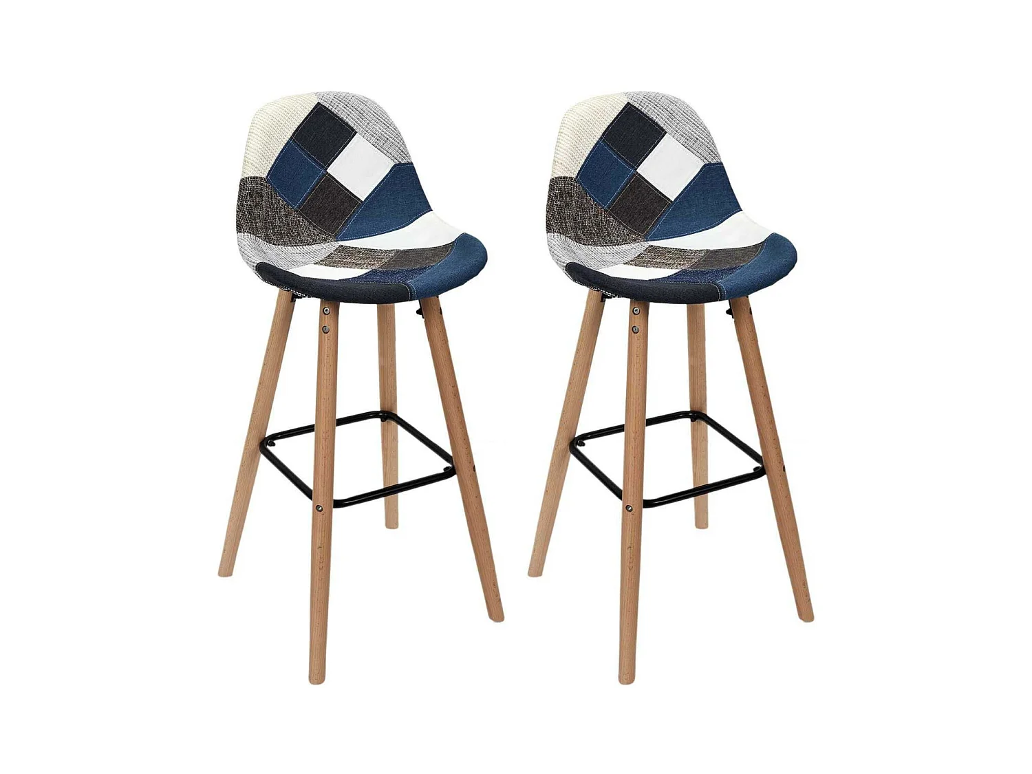 Lot De 2 Tabourets De Bar Patchwork Bleu Gris Bleu, Multicolore