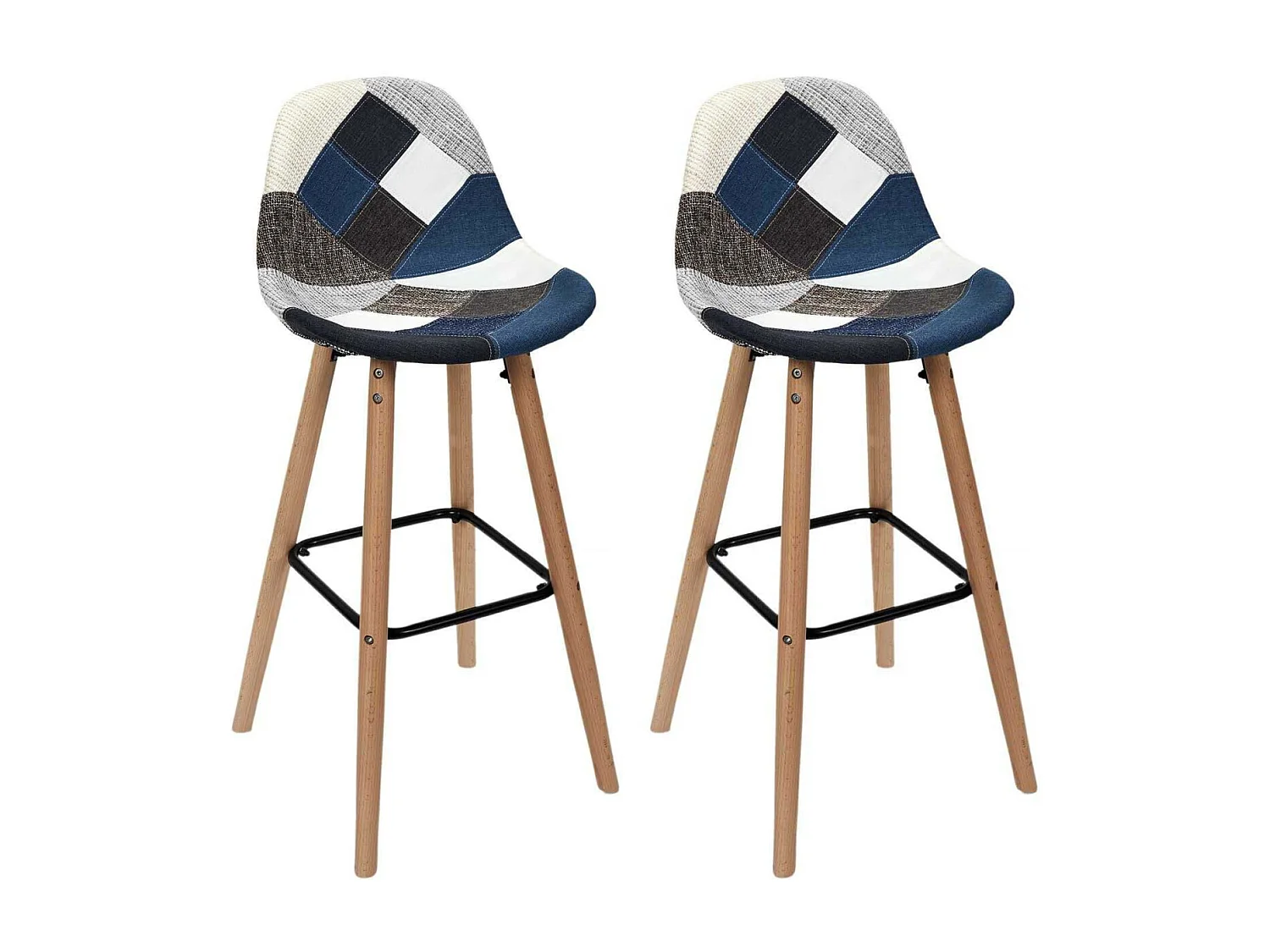 Lot De 2 Tabourets De Bar Patchwork Bleu Gris Bleu, Multicolore