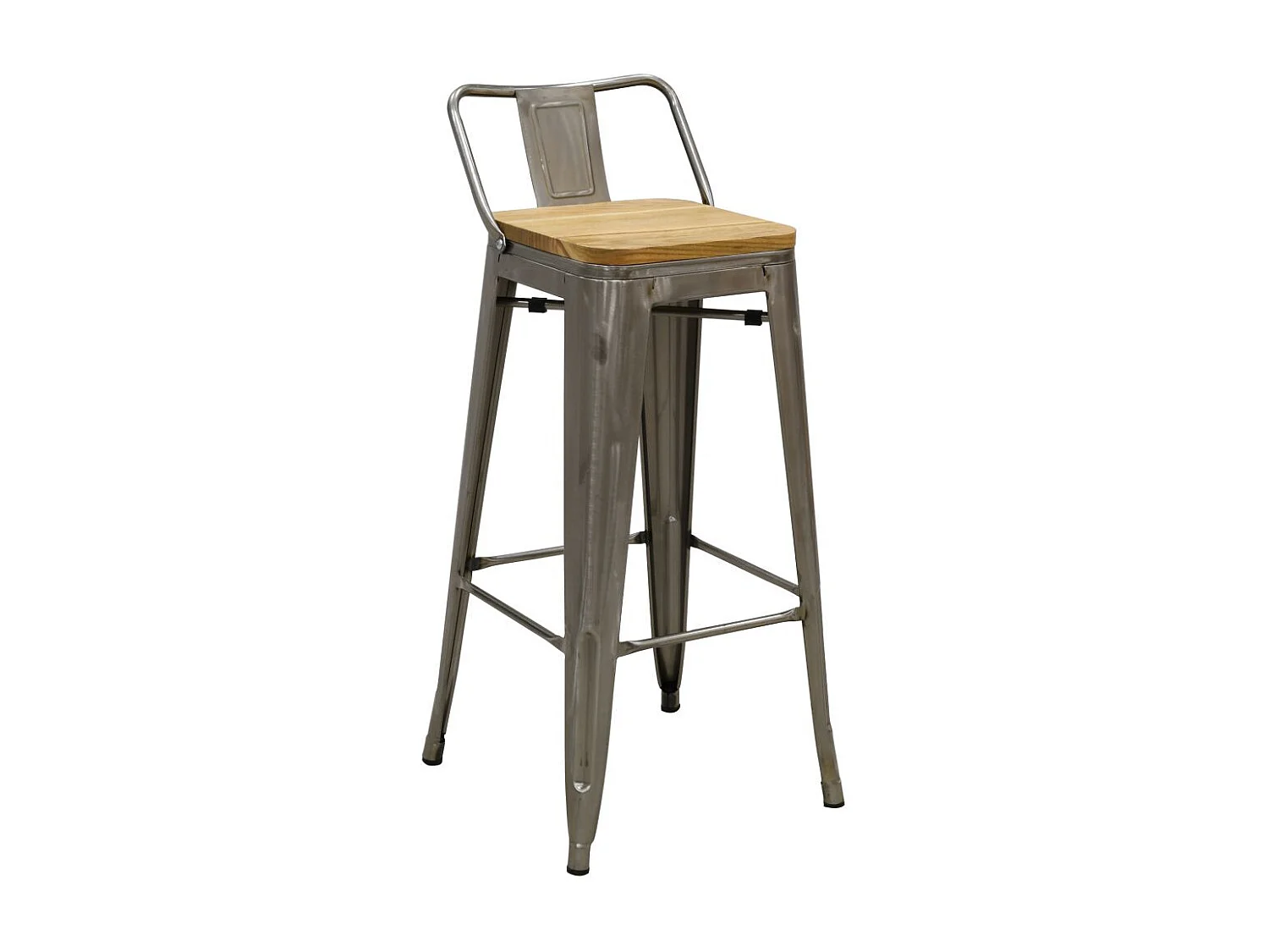 Tabouret de bar en métal laqué et bois d'orme huilé (Lot de 4)