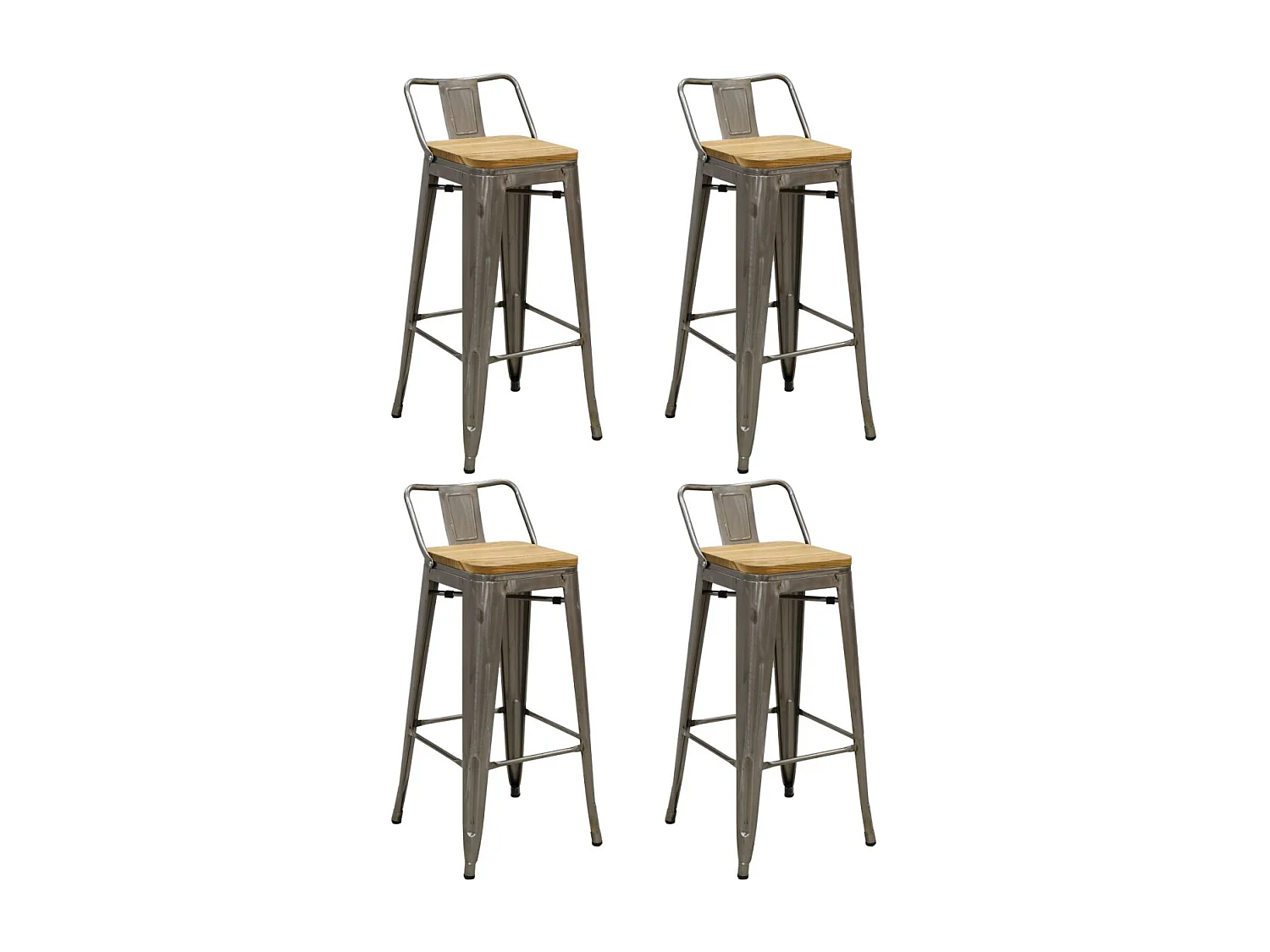 Tabouret de bar en métal laqué et bois d'orme huilé (Lot de 4)