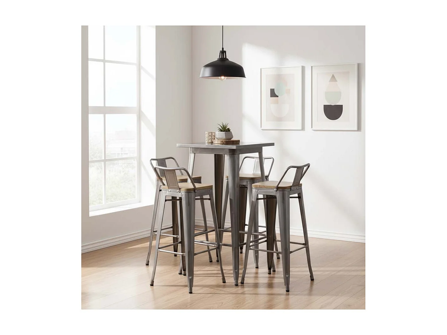 Tabouret de bar en métal laqué et bois d'orme huilé (Lot de 4)