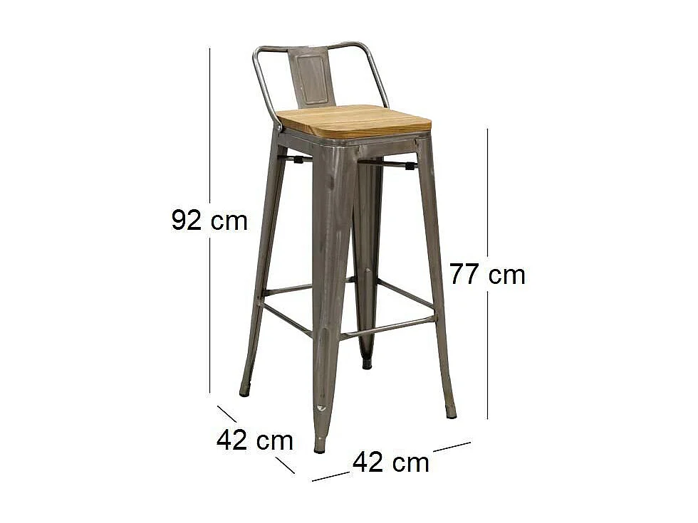 Tabouret de bar en métal laqué et bois d'orme huilé (Lot de 4)