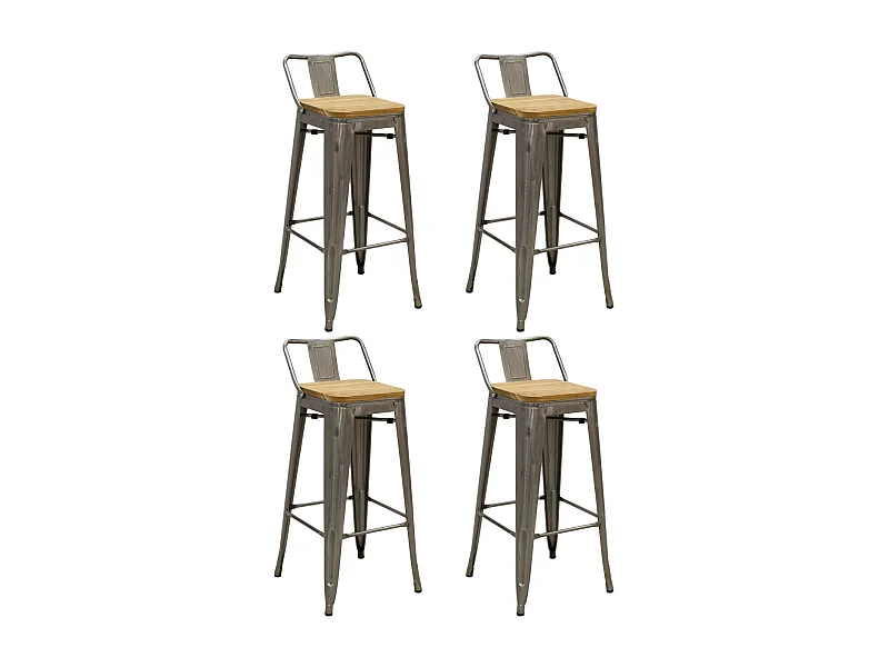 Tabouret de bar en métal laqué et bois d'orme huilé (Lot de 4)