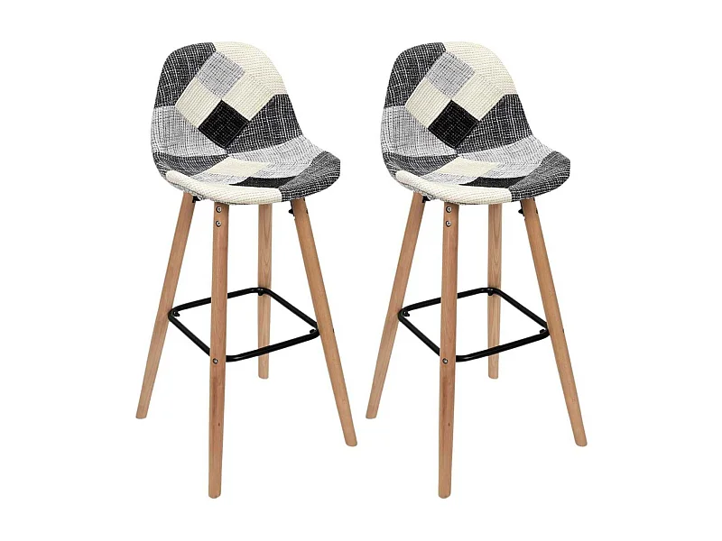Lot De 2 Tabourets De Bar Patchwork Gris Gris, Multicolore