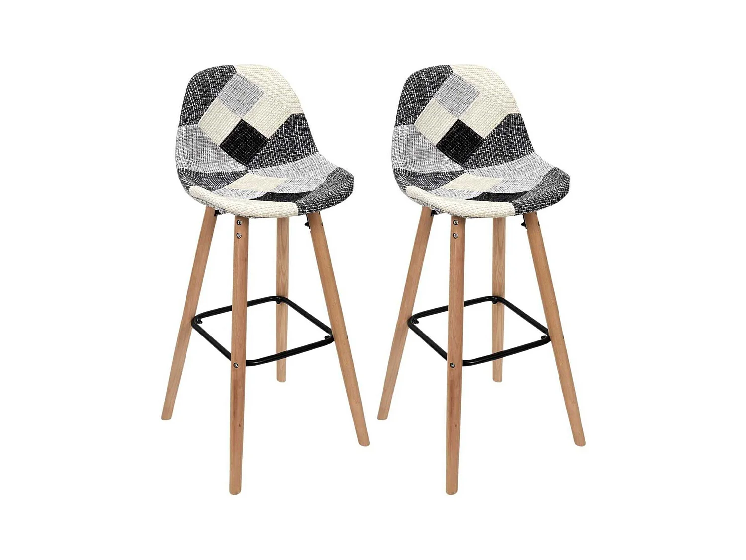 Lot De 2 Tabourets De Bar Patchwork Gris Gris, Multicolore