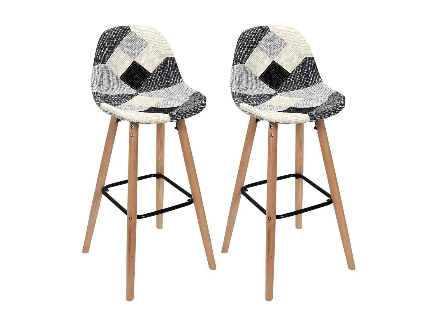 Lot De 2 Tabourets De Bar Patchwork Gris Gris, Multicolore