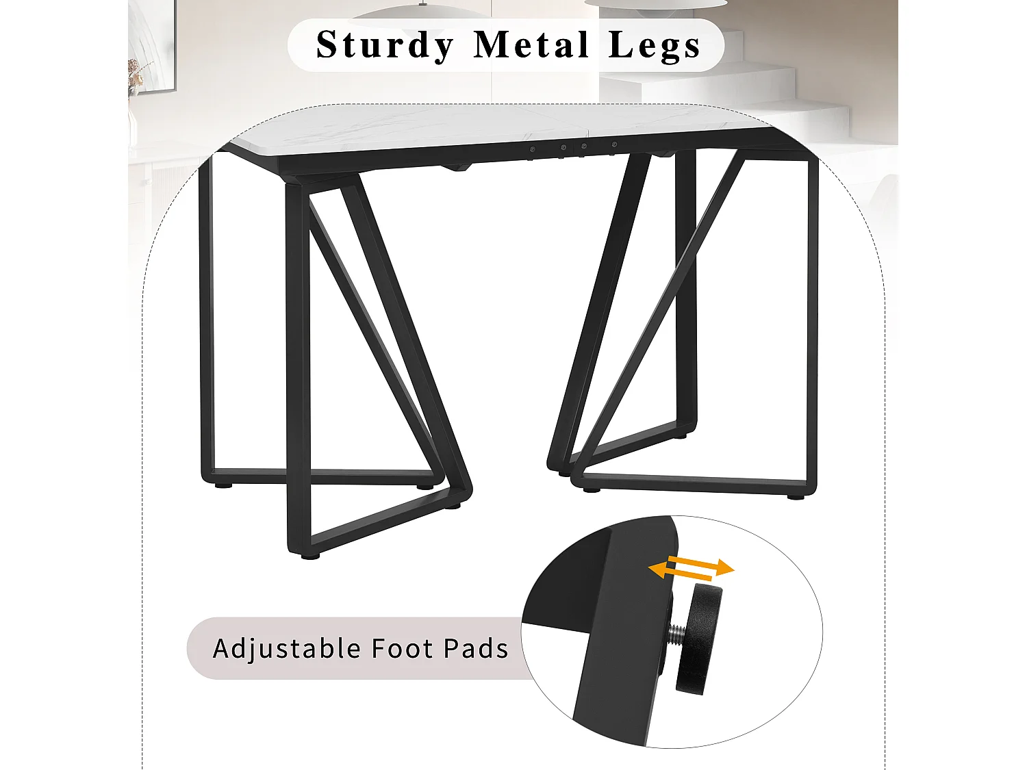 URBAN MEUBLE Table à manger extensible moderne effet marbre blanc et pieds noirs