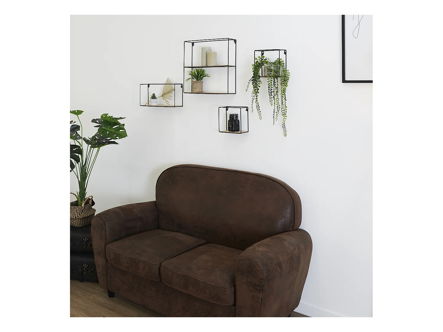 Etagere 4 Pieces Bois Metal 38x38x10cm Noir, Beige