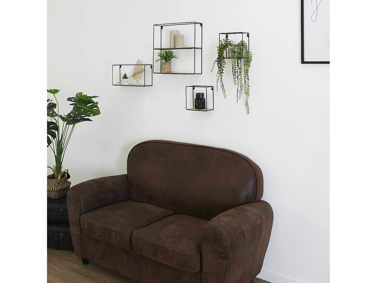 Etagere 4 Pieces Bois Metal 38x38x10cm Noir, Beige