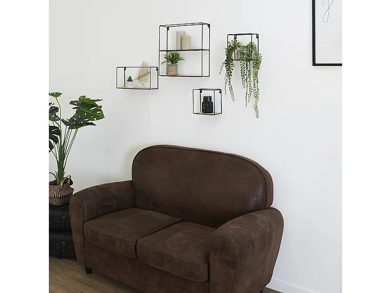 Etagere 4 Pieces Bois Metal 38x38x10cm Noir, Beige