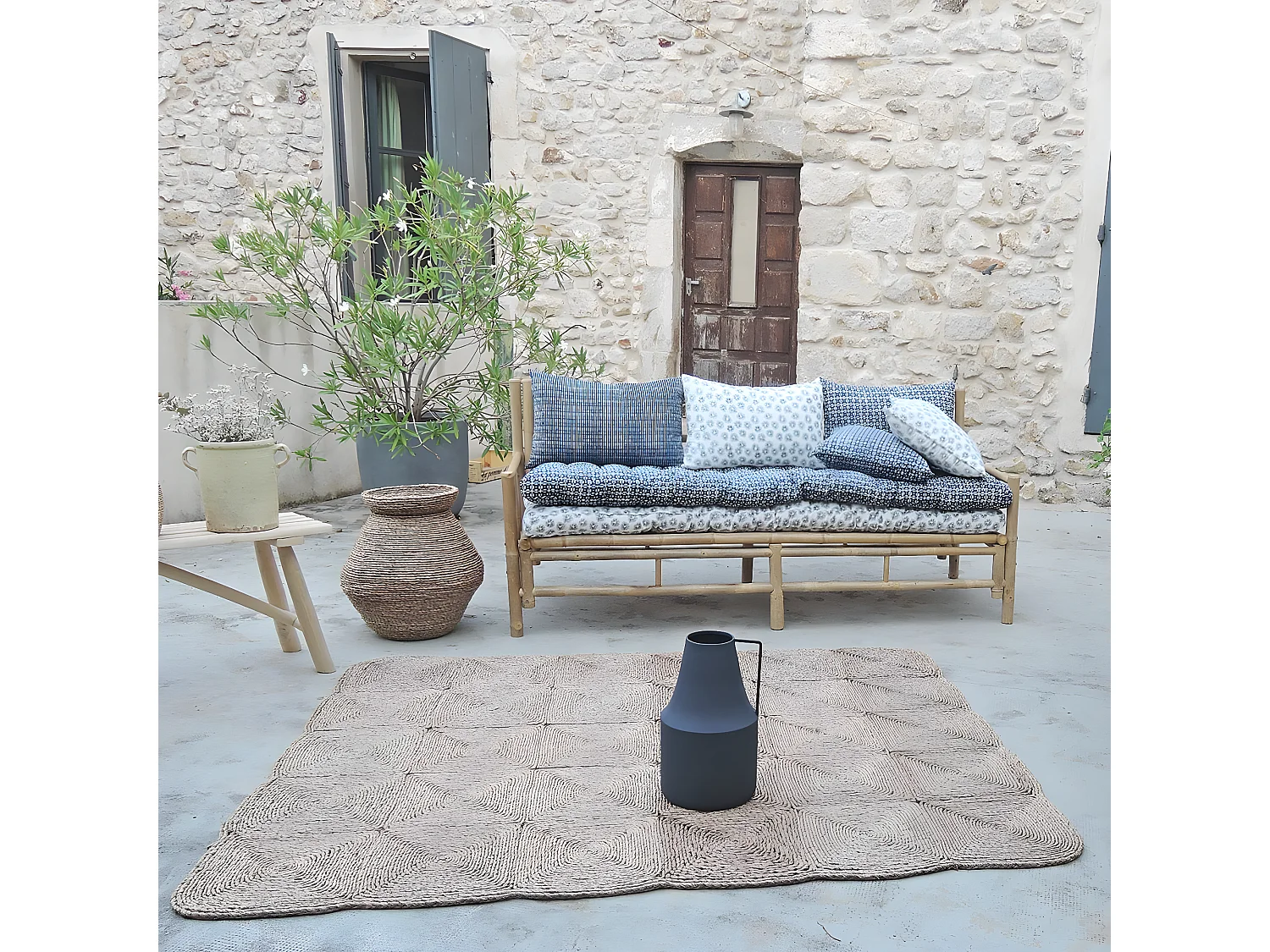 Alfombra de mendong natural marrón 150x180