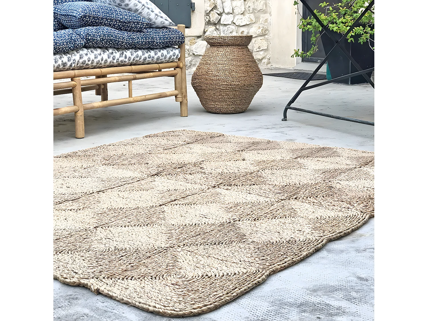 Alfombra de mendong natural marrón 150x180