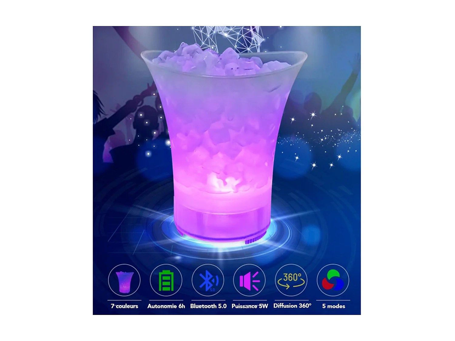 Seau à Glace "Bluetooth & LED" 5L Blanc