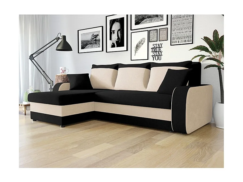 Sofá rinconero Comfivo 203, Negro, Función de descanso, Almacenaje, 238x147x80cm