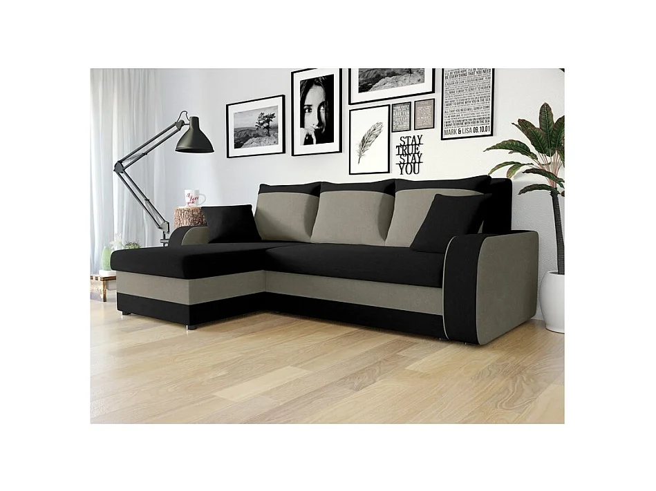 Canapé d'angle convertible KRISTO en tissu gris et noir