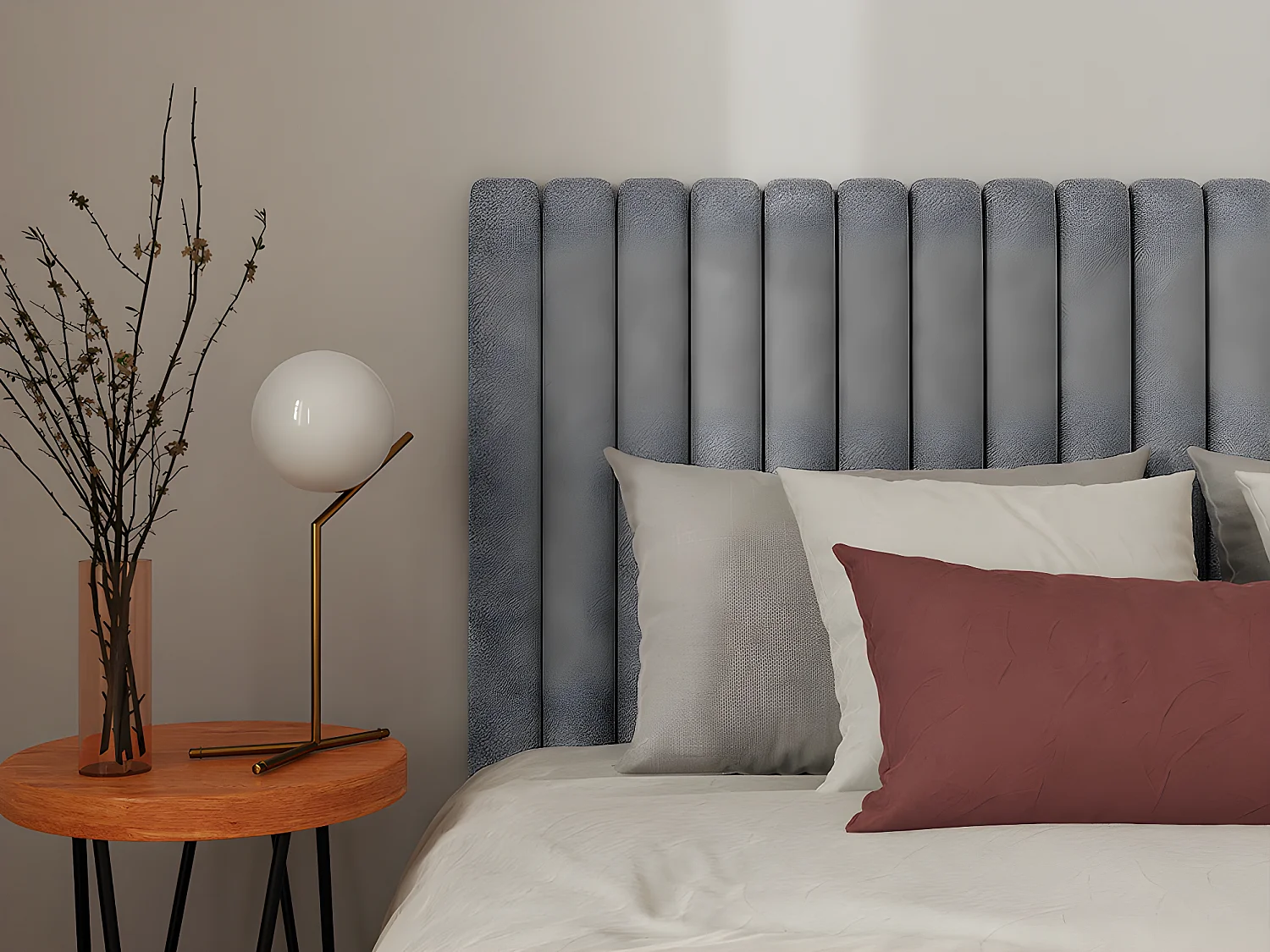 Cama com arrumação cabeceira tecido cinza 160 x 200 cm + colchão SARAH