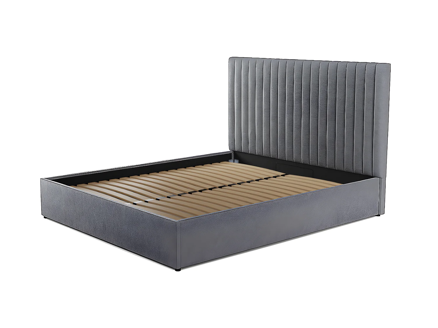 Canapé abatible 160 x 200 cm con cabecero - Tela - Gris + Colchón - SARAH