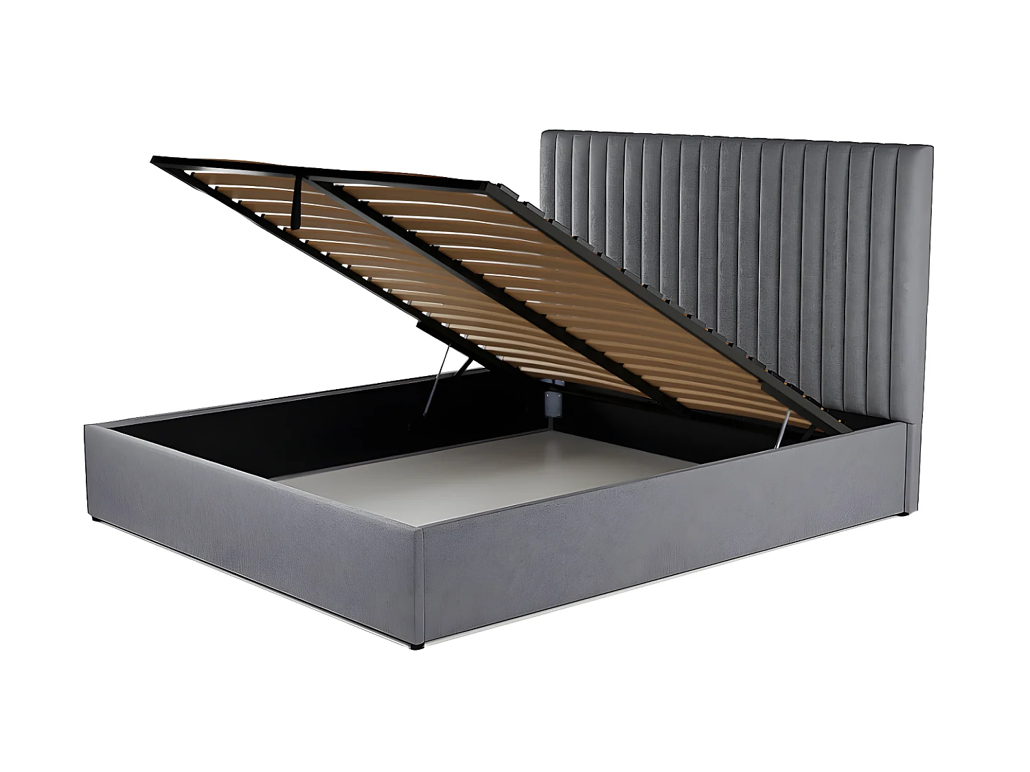 Canapé abatible 160 x 200 cm con cabecero - Tela - Gris + Colchón - SARAH