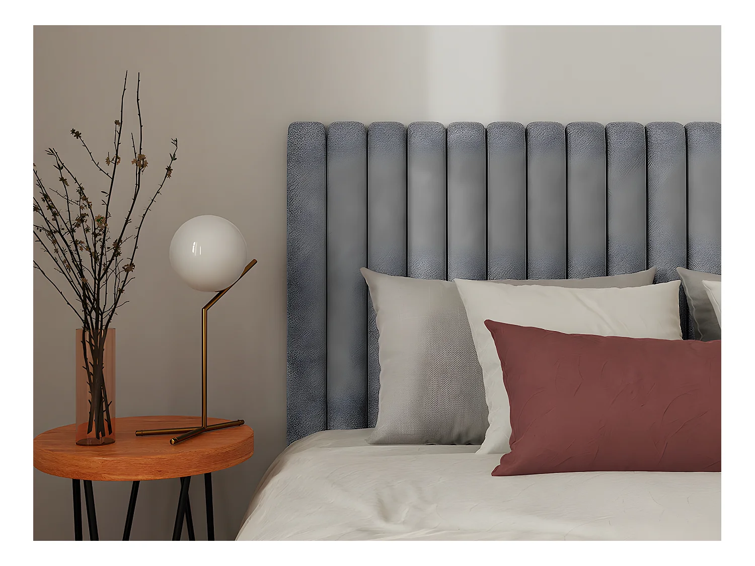 Canapé abatible 160 x 200 cm con cabecero - Tela - Gris + Colchón - SARAH