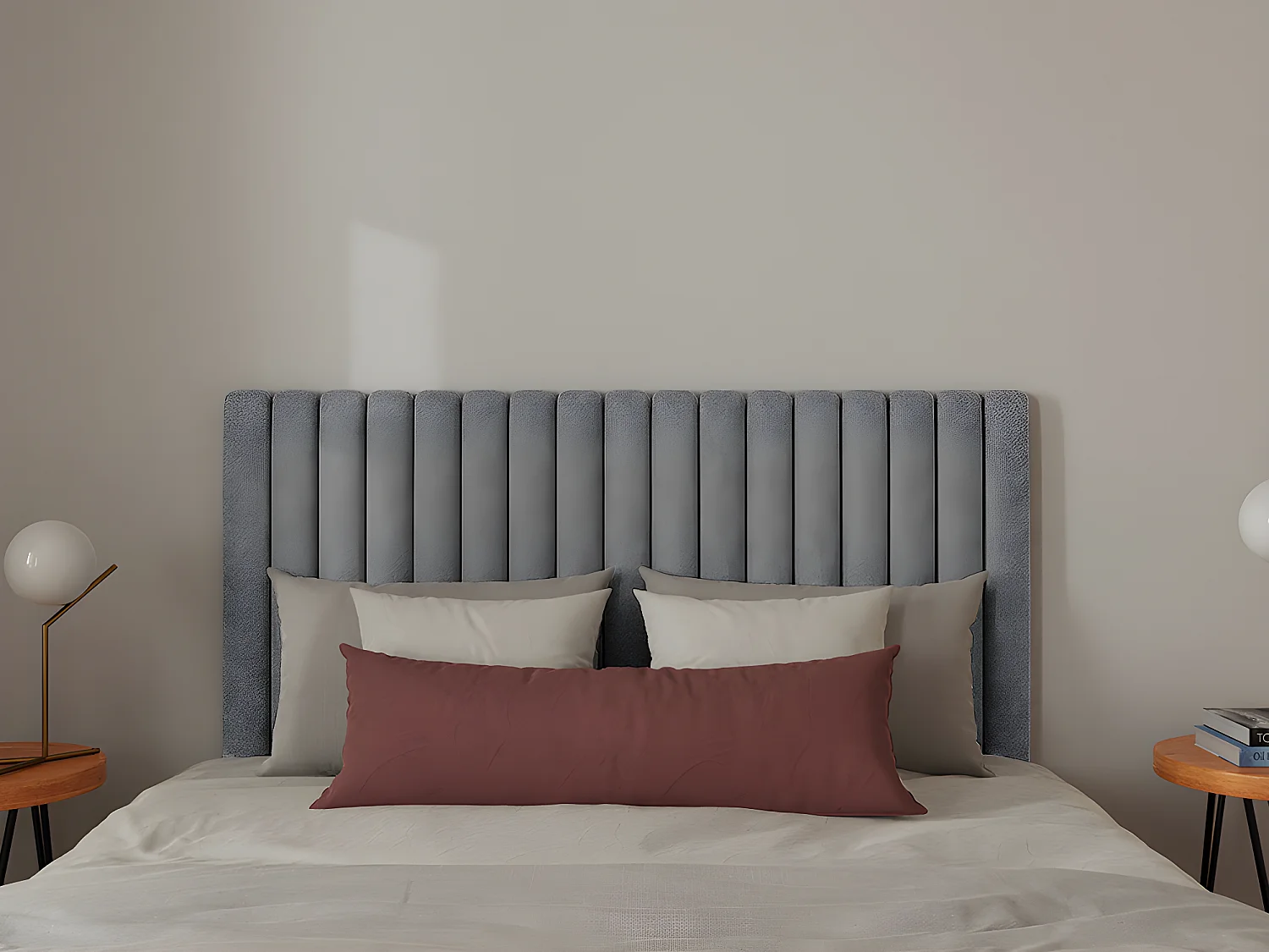 Canapé abatible 160 x 200 cm con cabecero - Tela - Gris + Colchón - SARAH