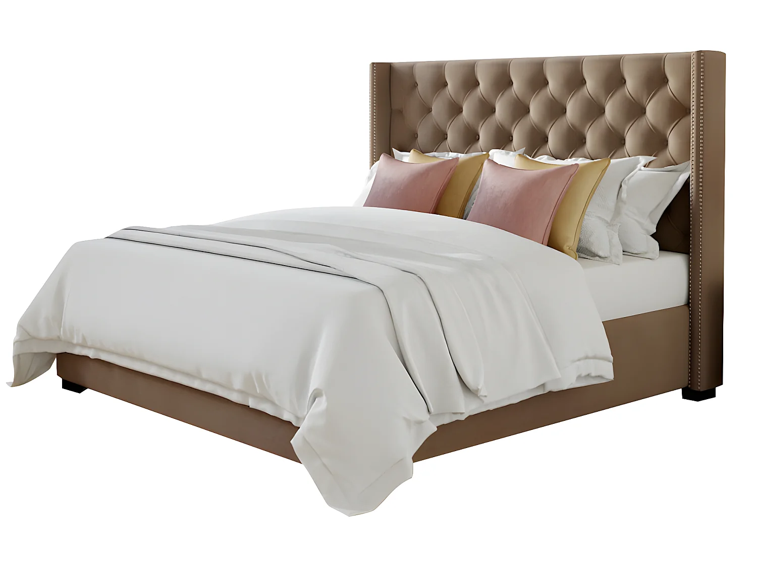 Lit 160 x 200 cm avec tête de lit capitonnée - Tissu - Beige + Matelas - MASSIMO II