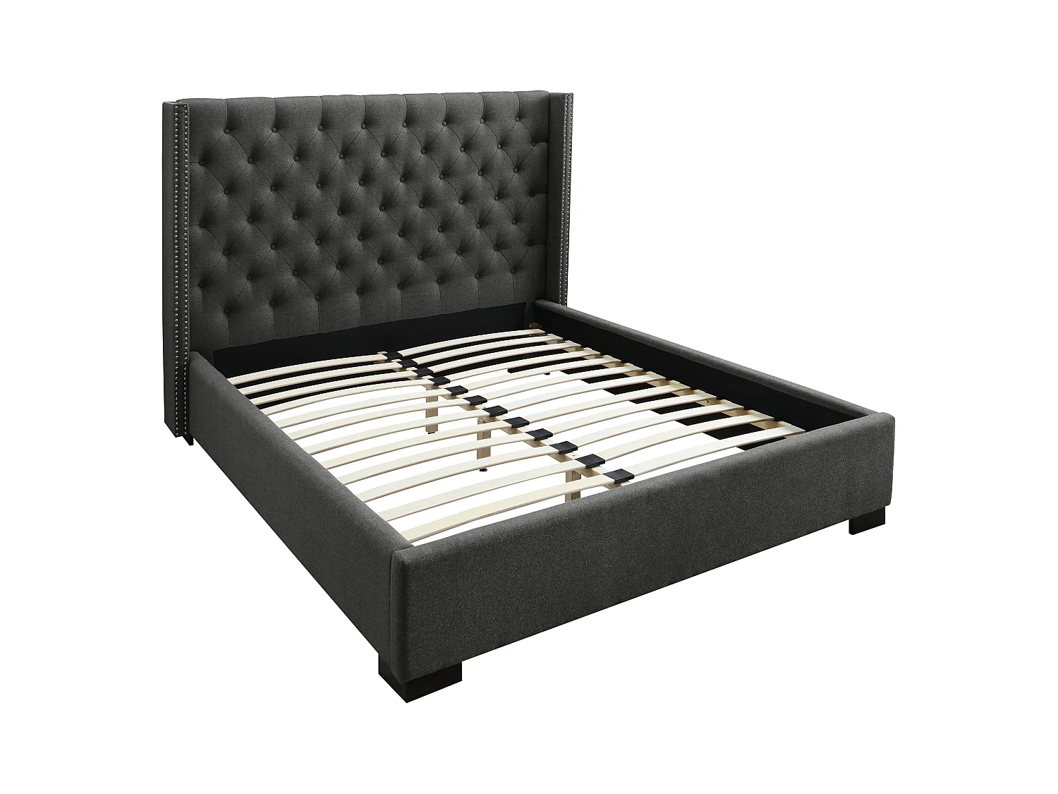 Lit 160 x 200 cm avec tête de lit capitonnée - Tissu - Gris + Matelas - MASSIMO II