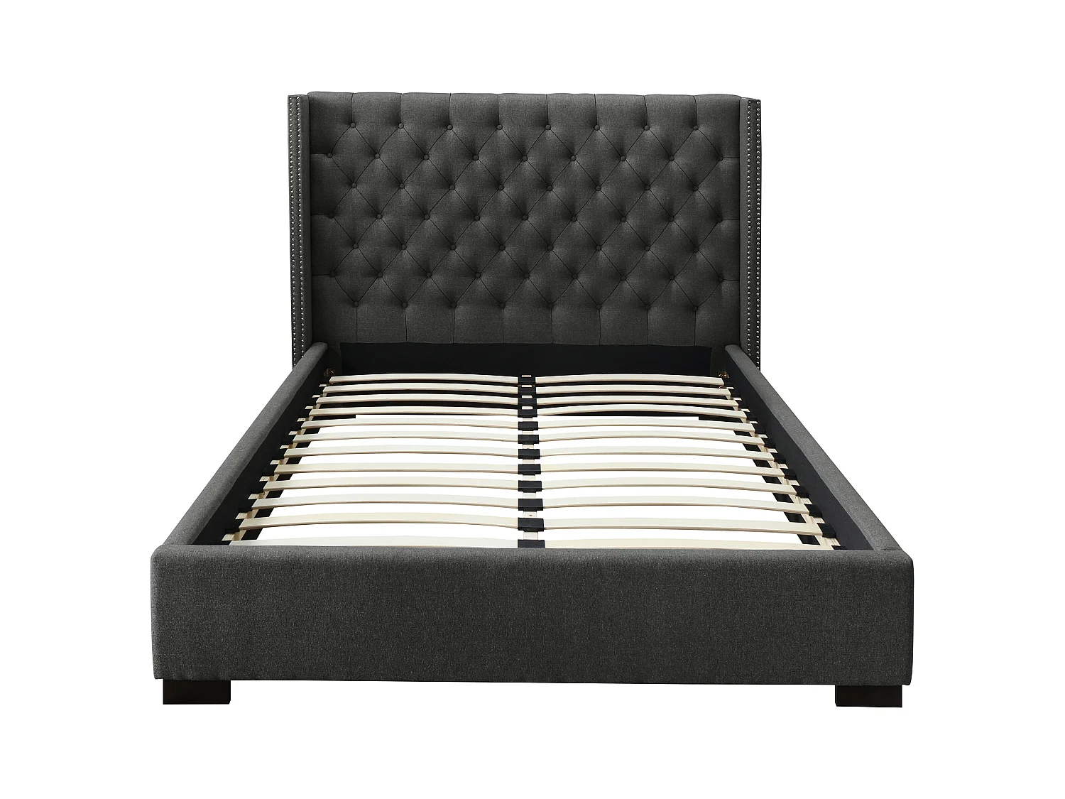 Lit 160 x 200 cm avec tête de lit capitonnée - Tissu - Gris + Matelas - MASSIMO II