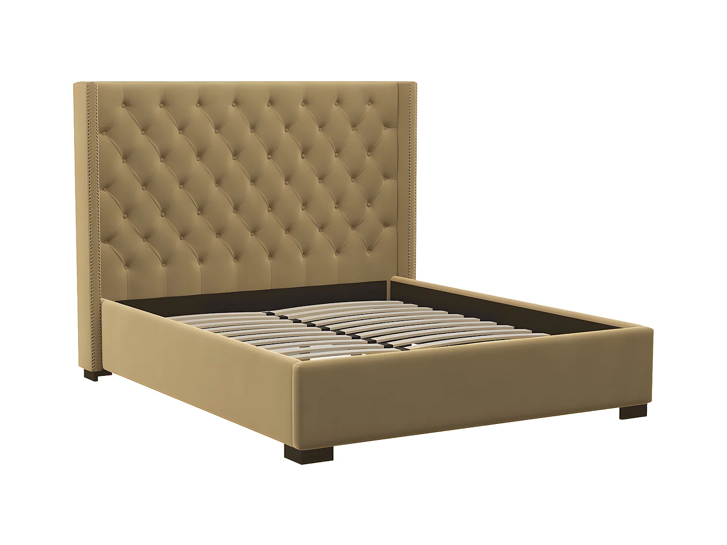 Letto con testata imbottita 180 x 200 cm Tessuto Beige + Materasso - MASSIMO II