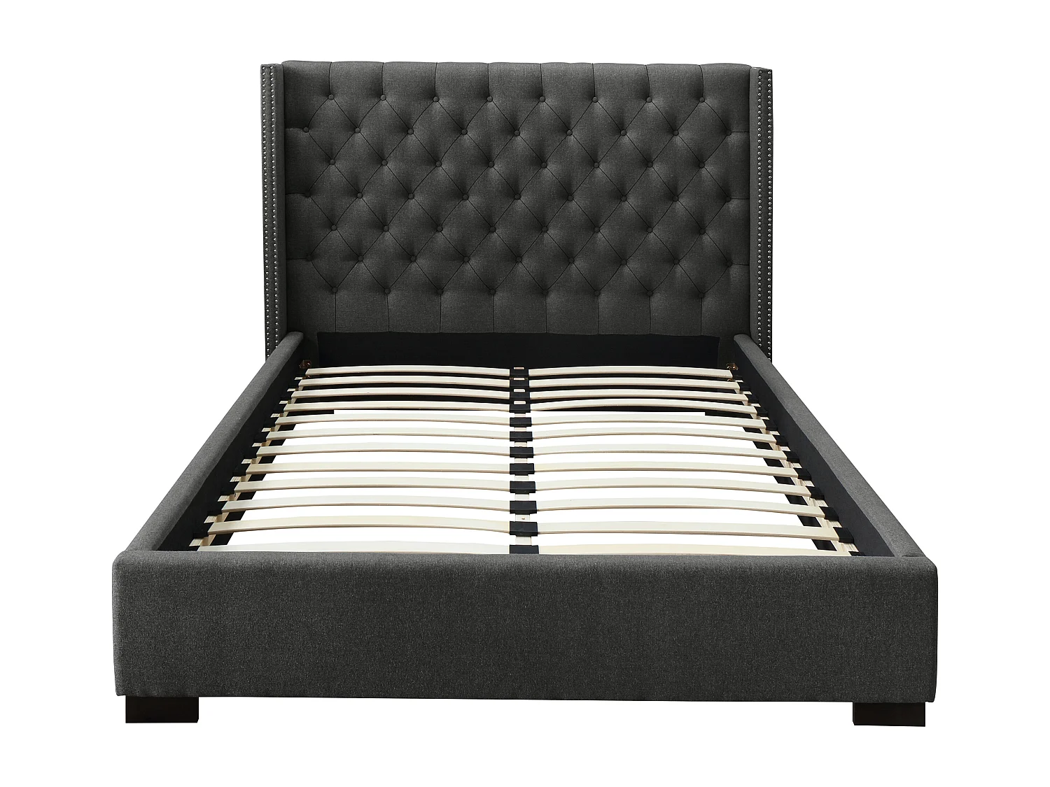 Lit 180 x 200 cm avec tête de lit capitonnée - Tissu - Gris + Matelas - MASSIMO II