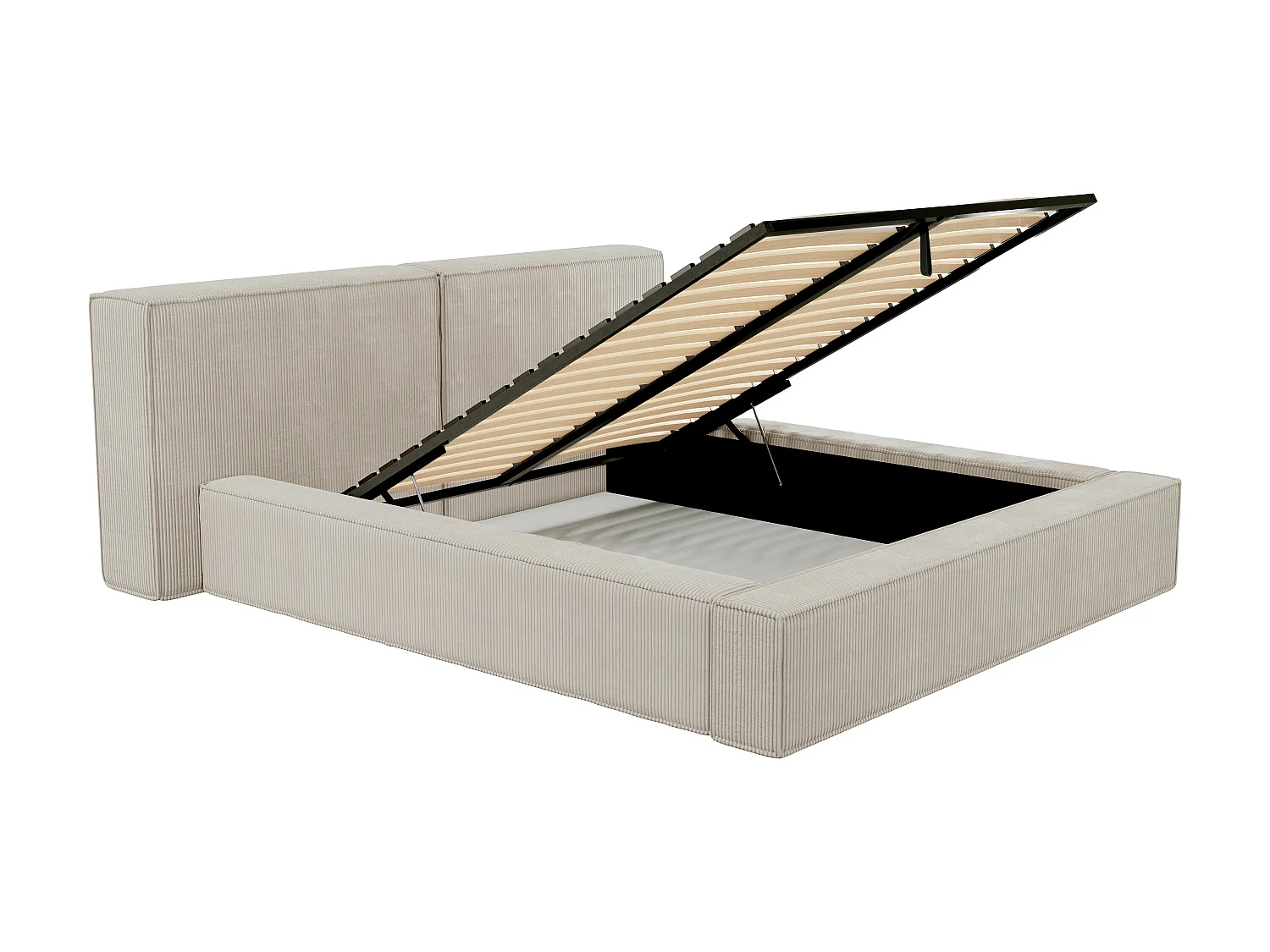 Lit coffre 140 x 190 cm - Velours côtelé - Beige + Matelas - TIMANO