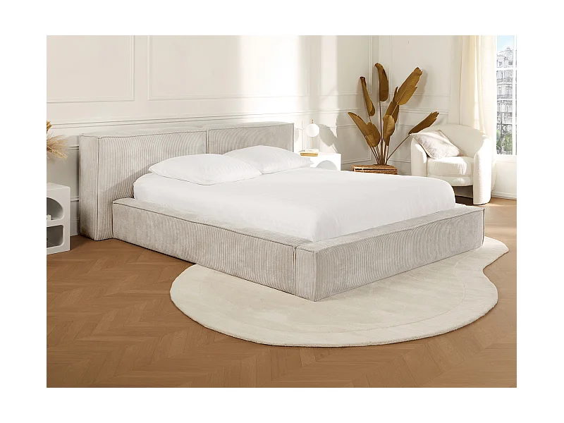 Bett mit Bettkasten + Matratze - 160 x 200 cm - Cord - Beige - TIMANO von Pascal Morabito